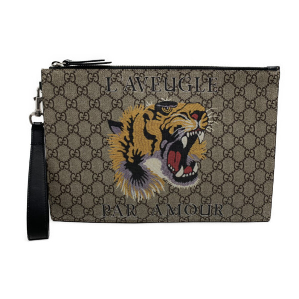 Gucci bag Shoulder GG Supreme Tiger Portfolio Leather brown Beige